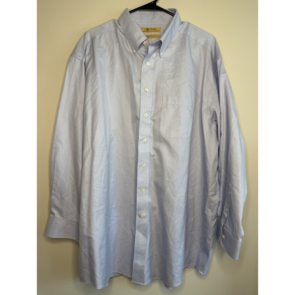 Roundtree & Yorke Gold Label Dress Shirt 17.5 34 XL Blue Non-Iron Twill Cotton